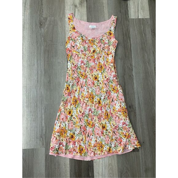 Ann Taylor Loft Floral Sleeveless Dress Peach Pink Floral Square Neck, Size 4 - Picture 1 of 7